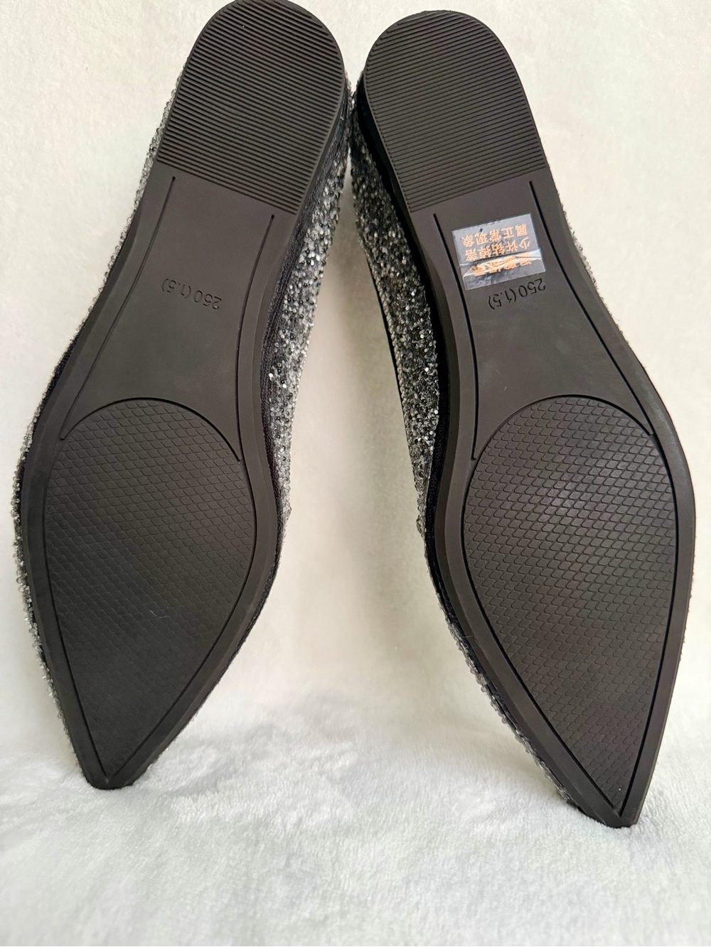 ZQKSEOHS Black Rhinestone Sparkly Pointed Toe Dress Ballet Flats Size 40 - Picture 11 of 12